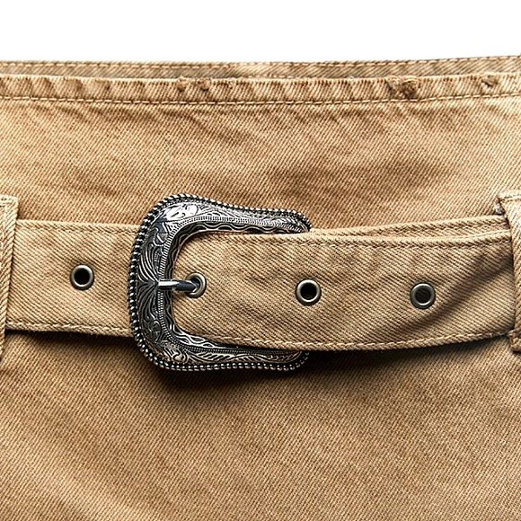 ZARA TAN DENIM COWBOY BUCKLE BELT TIK TOK FAMOUS MINI NWOT SIZE XSMALL - Picture 7 of 10